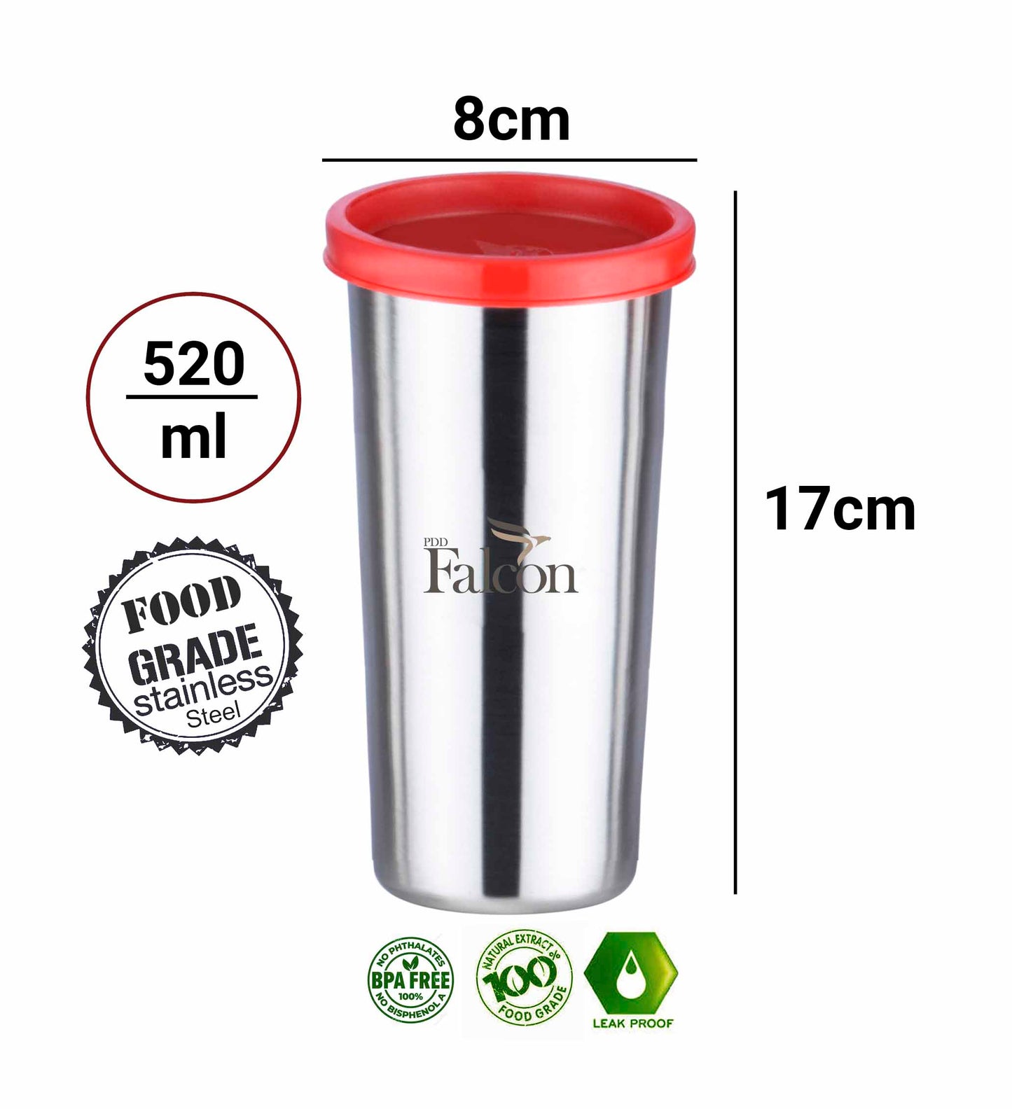 Pdd Falcon Steel Straw Glass 1pcs Red FP04030 - 520ml