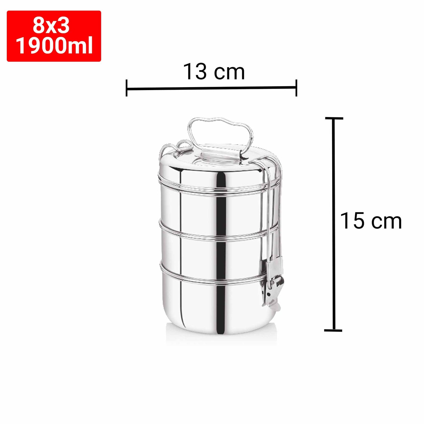 Pdd Falcon Steel Lunch Box 8x3 with bag & spoon Silver FP03016 - 1900ml