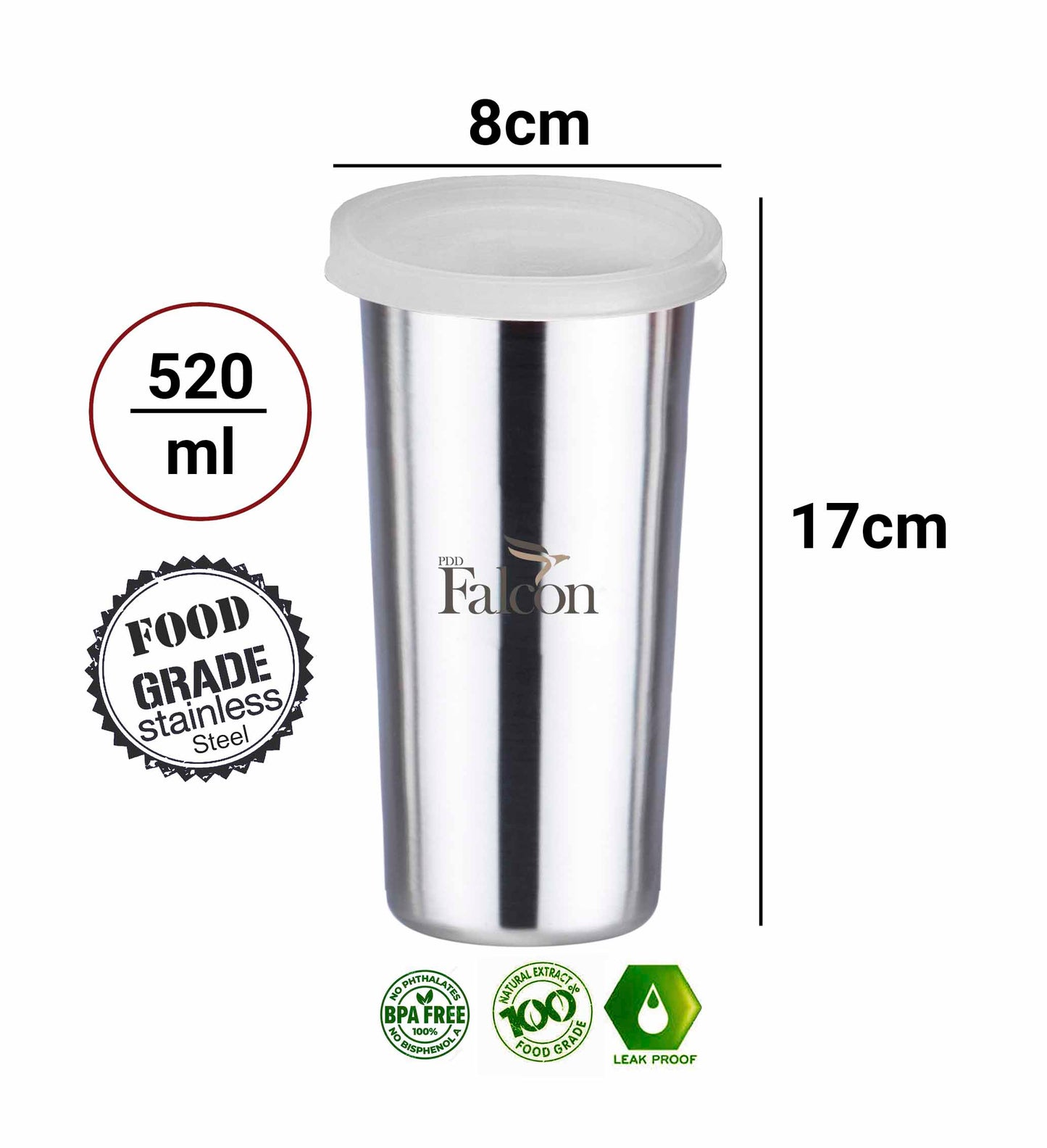 Pdd Falcon Steel Straw Glass 1pcs White FP04028 - 520ml