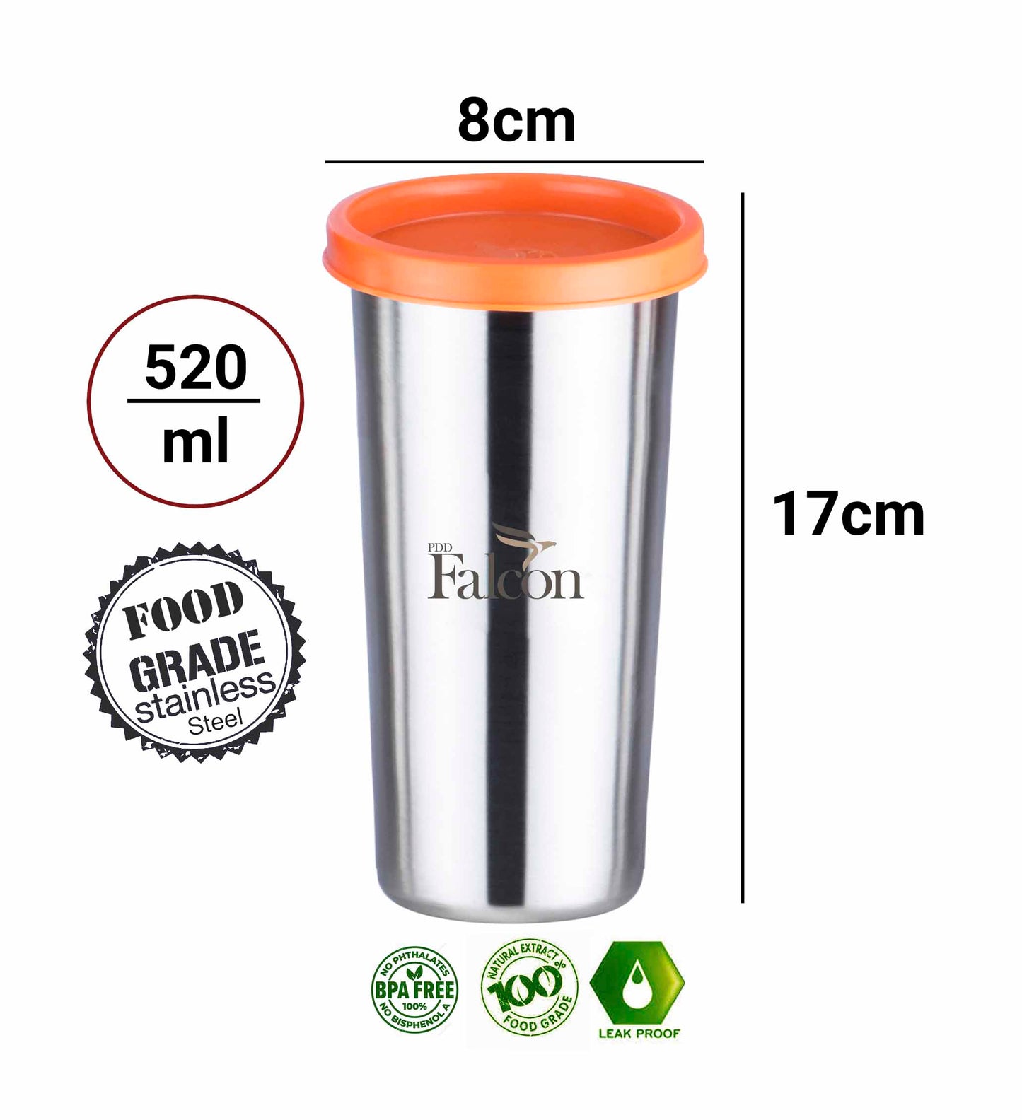 Pdd Falcon Steel Straw Glass Orange 1pc - 520ml