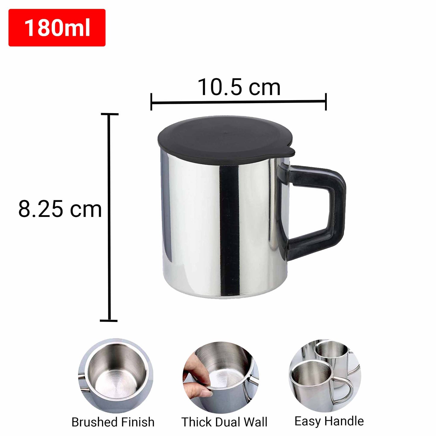 Pdd Falcon Steel Mug With Lid Silver - 180ml