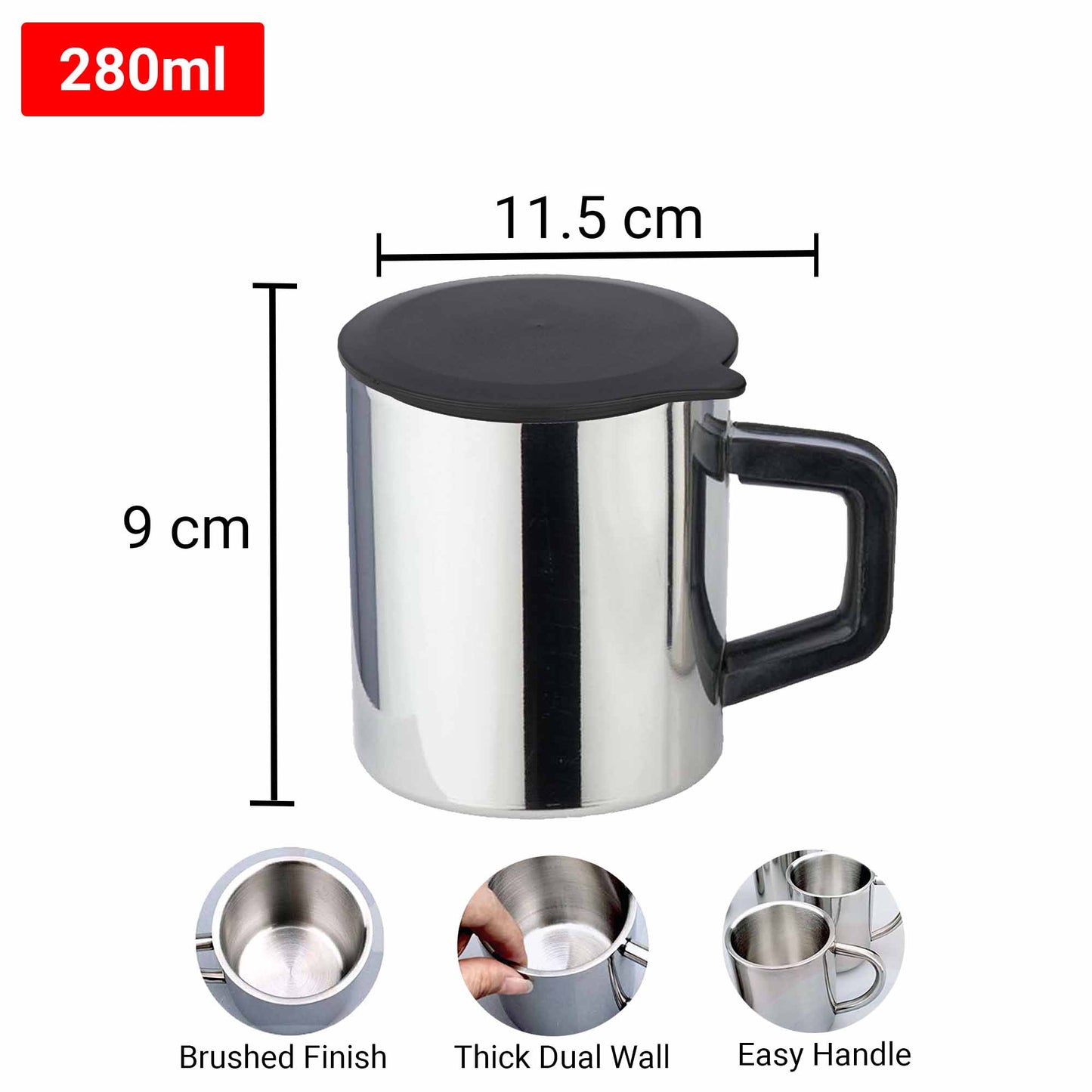 Pdd Falcon Steel Mug With Lid Silver - 280ml
