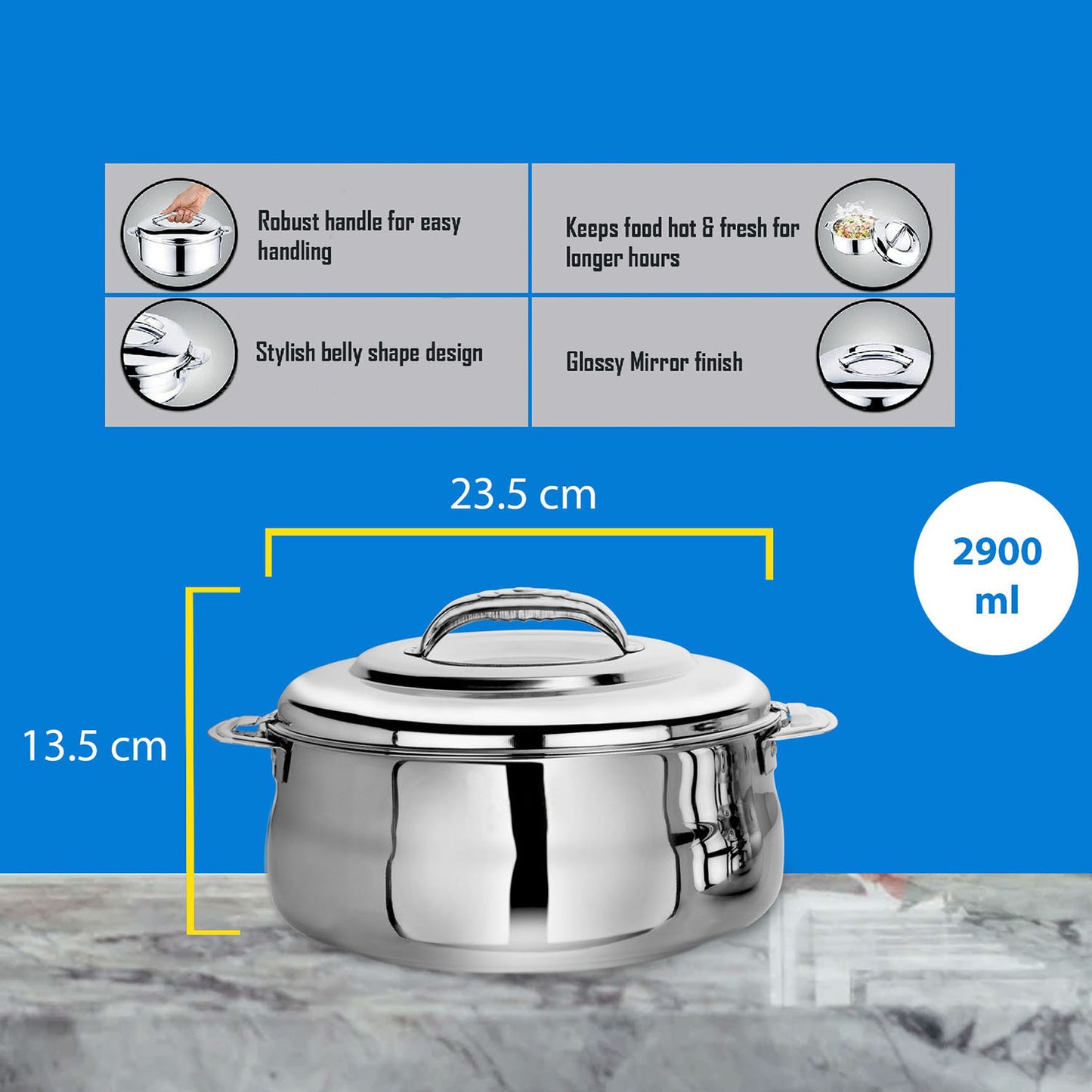 PddFalcon Stainless Steel Double Wall Casserole / Hot Pot, 2.9 ltr