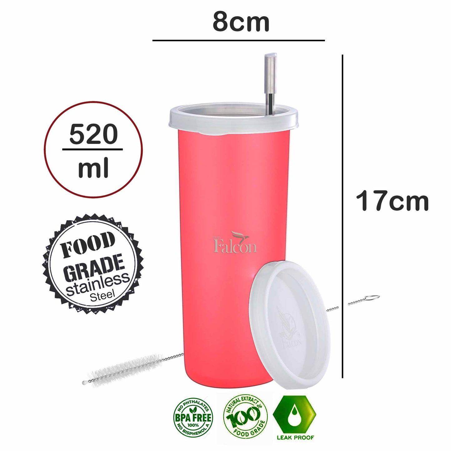 Pdd Falcon Steel Straw Glass 1pcs Pink - 520ml