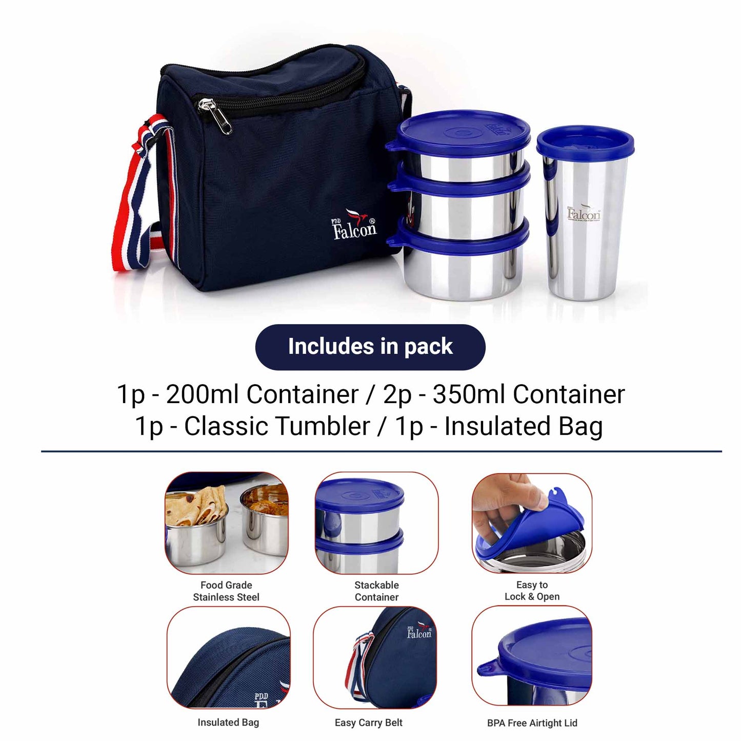 Pdd Falcon Steel Dura Lunch Box Quadro - 1400ml