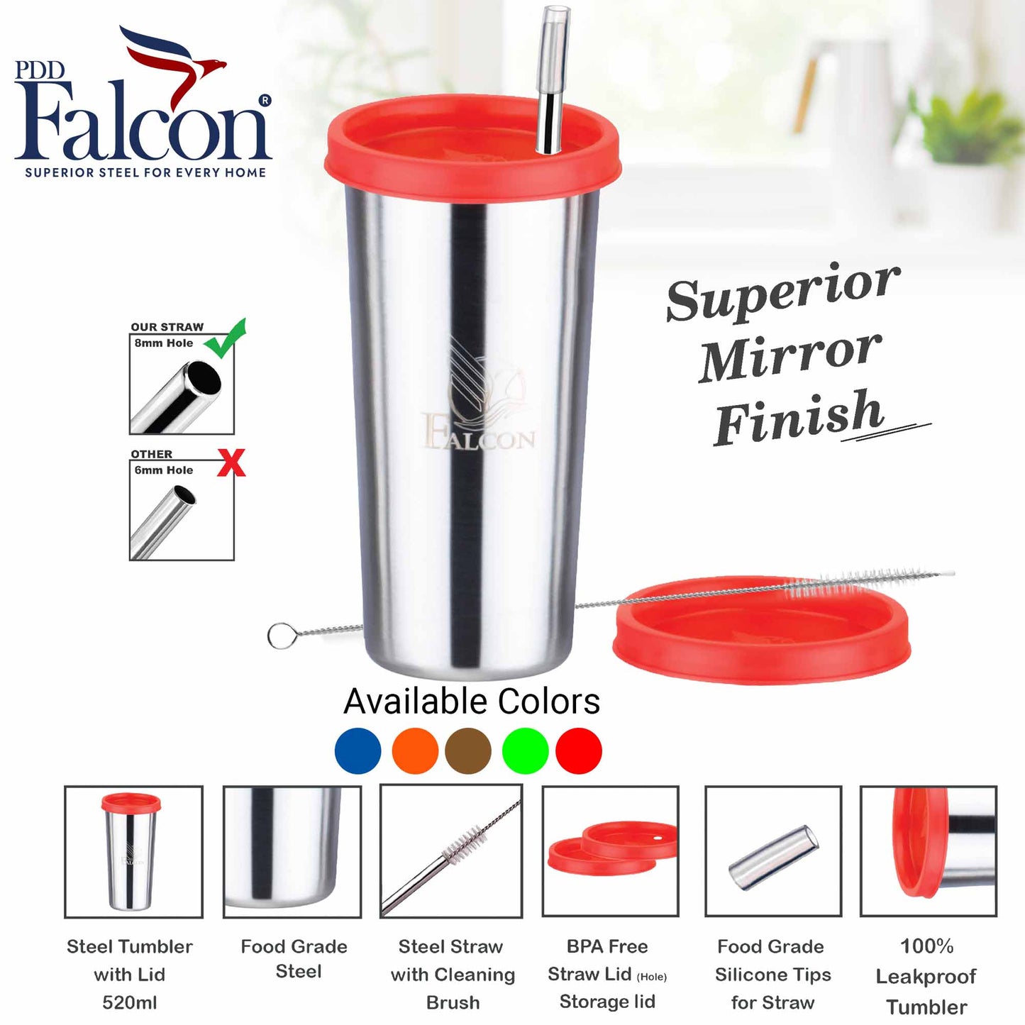 Pdd Falcon Steel Straw Glass 1pcs White FP04028 - 520ml