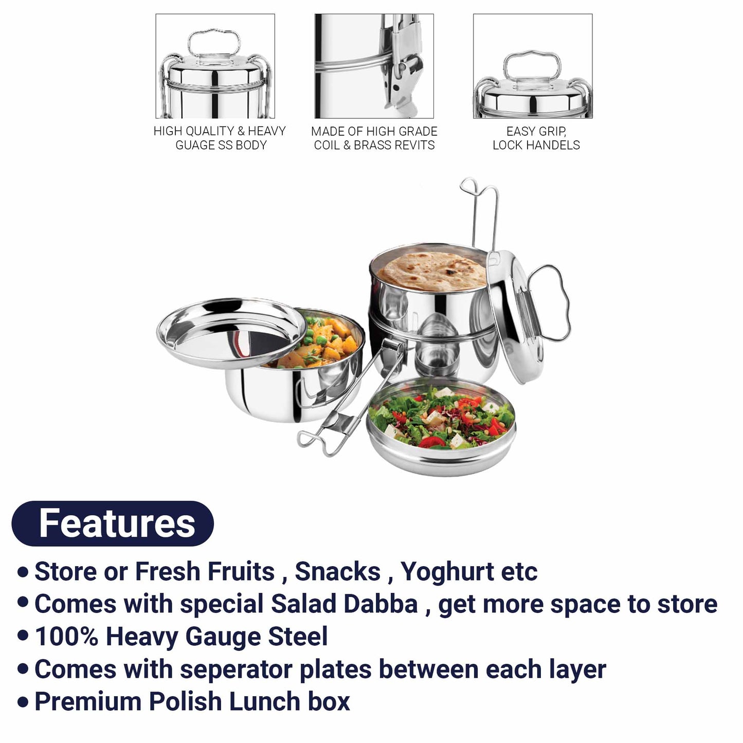 Steel Lunch Box 7x3 Silver FP03021 - 1250ml