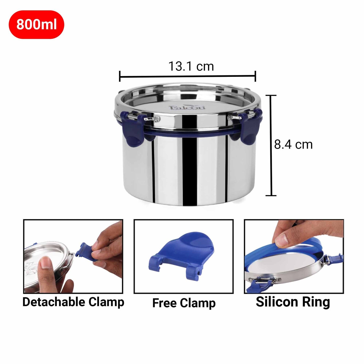 PddFalcon Steel Airtight Container 1pcs - 800ml