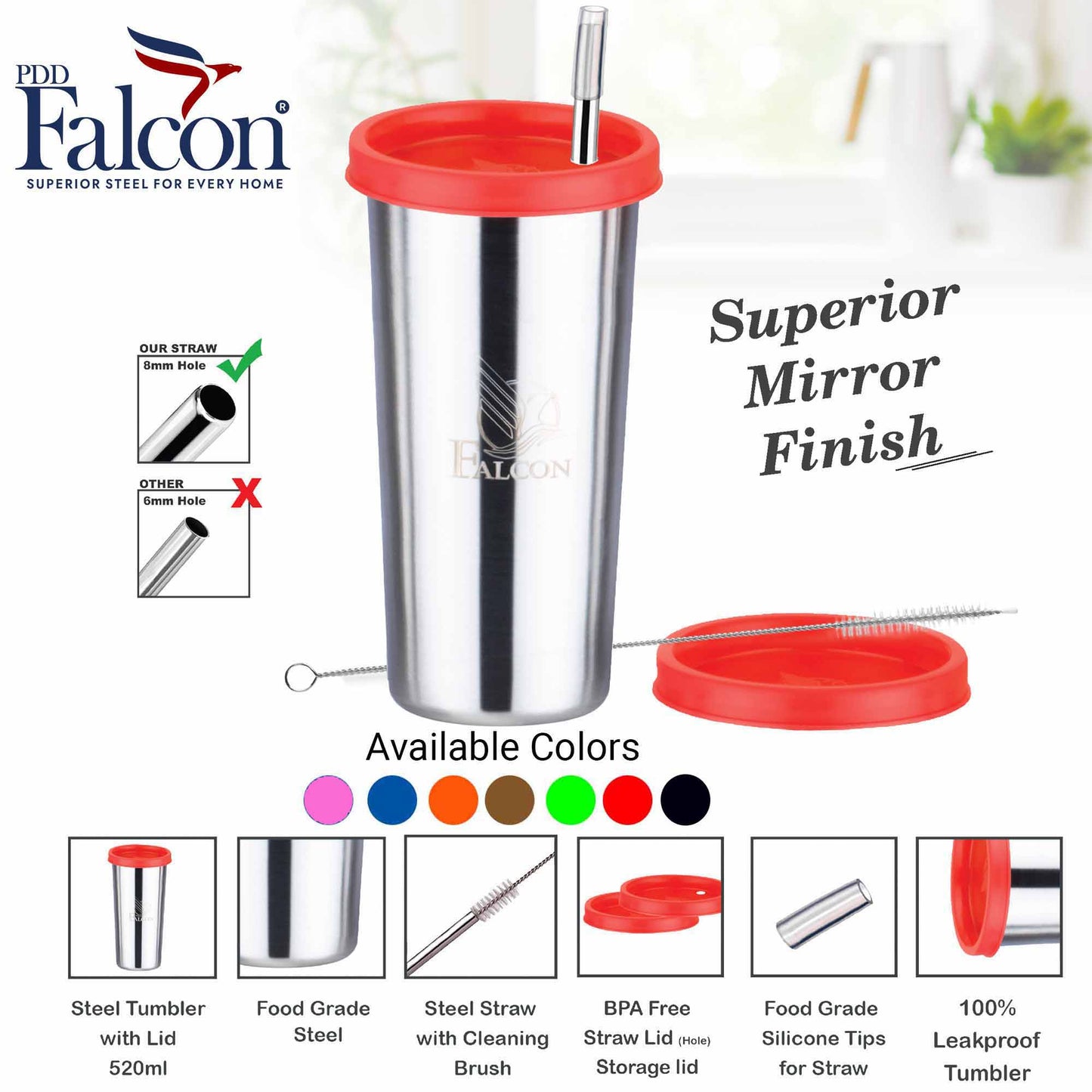 Pdd Falcon Steel Straw Glass 1pcs Pink FP04038 - 520ml