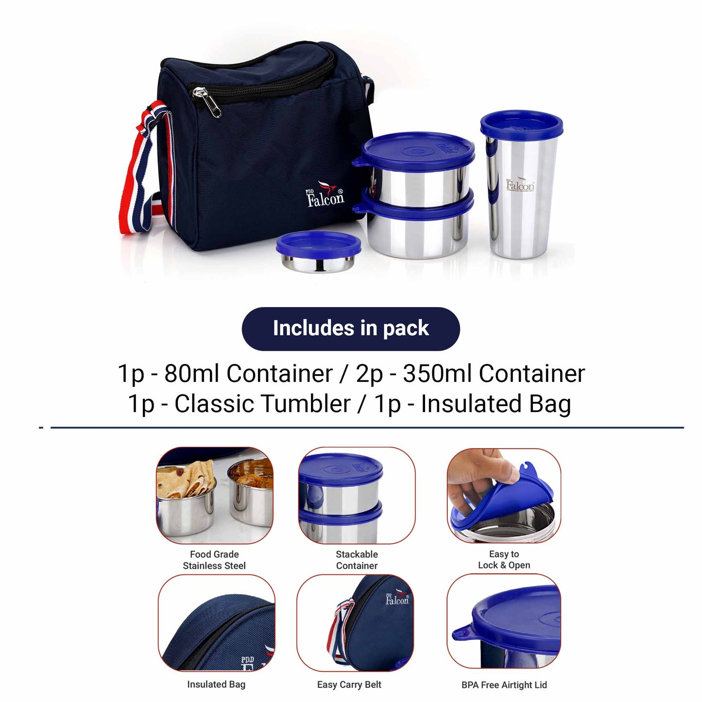 Pdd Falcon Steel Lunch Box Trio - 1150ml