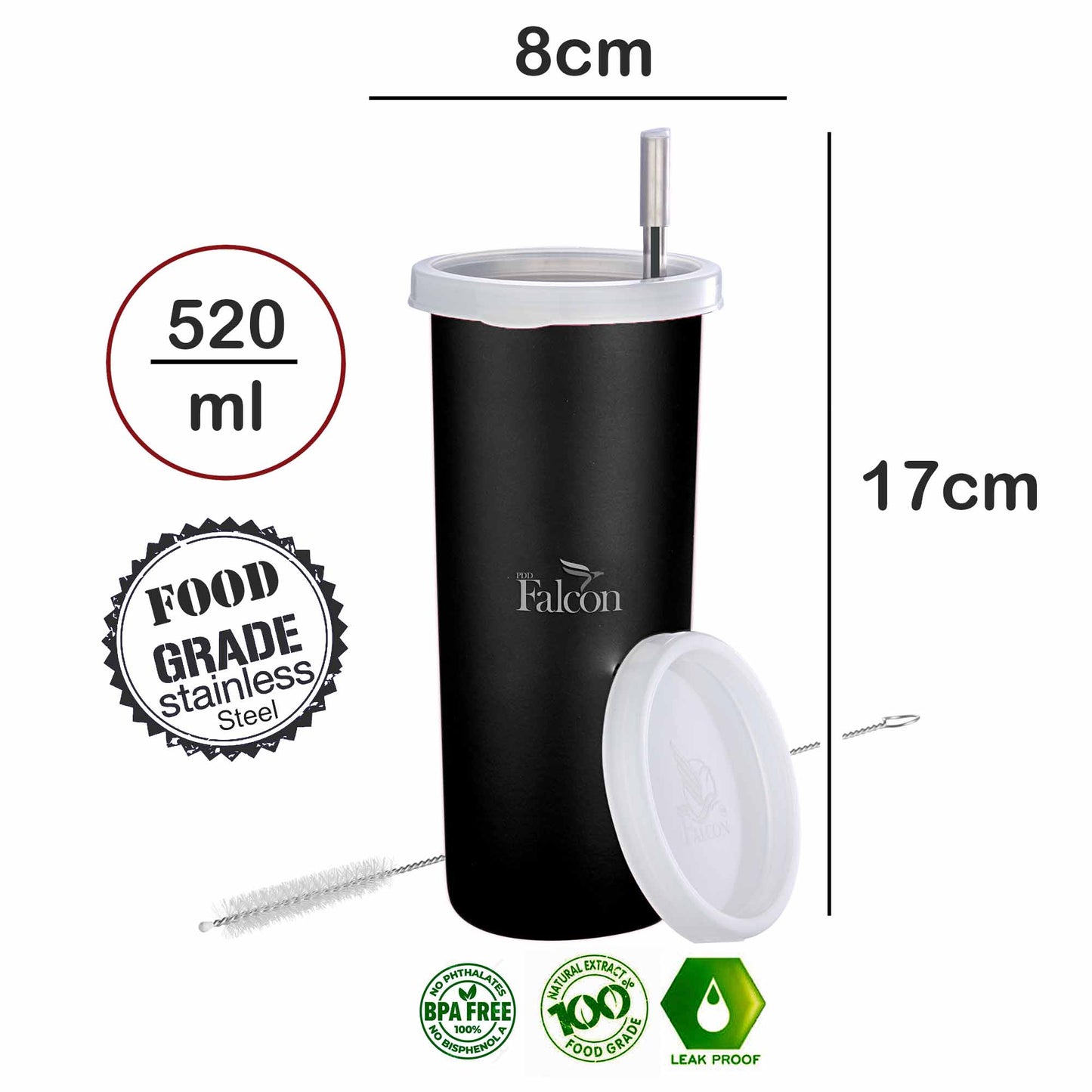 Pdd Falcon Steel Straw Glass 1pcs Black - 520ml