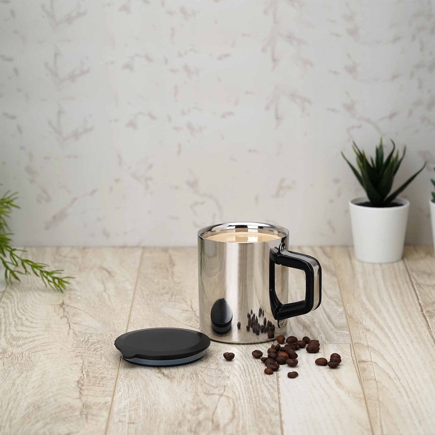 Pdd Falcon Steel Mug With Lid Silver - 280ml