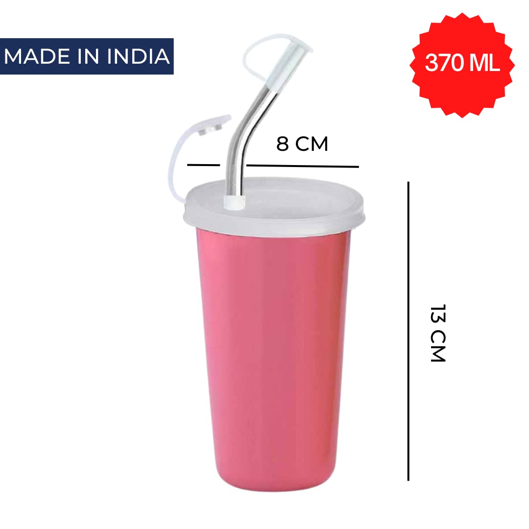PddFalcon Stainless Steel Drinkware Strawglass 370ml Pink