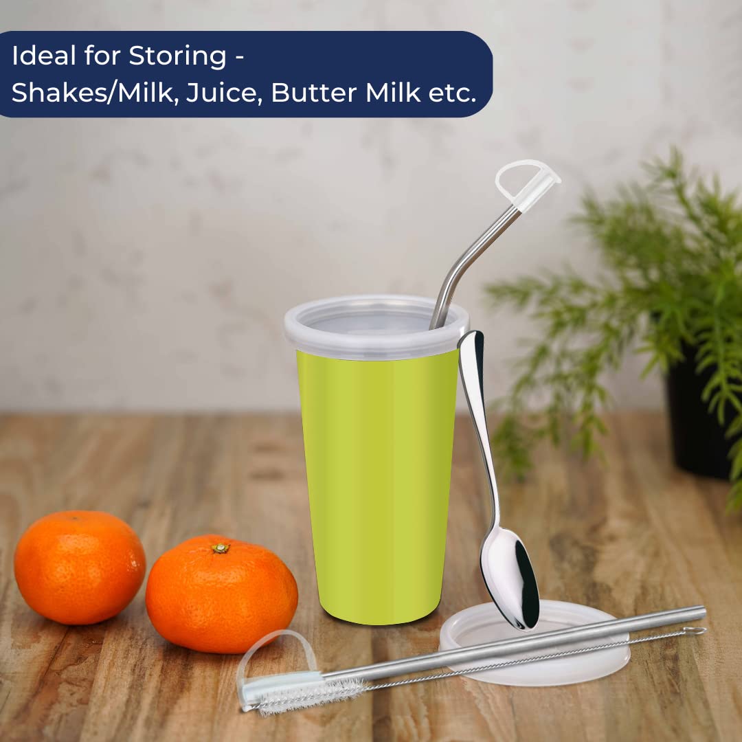 PddFalcon Stainless Steel Drinkware Strawglass With Accessories 370ml Green