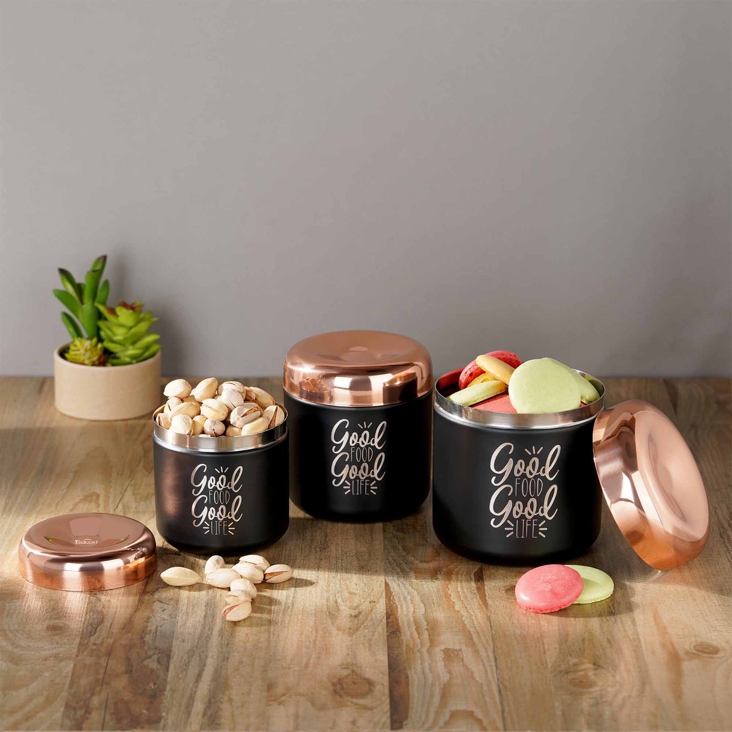 PddFalcon Stainless Steel Kitchen Storage Apple Canister Set Of 3 Black