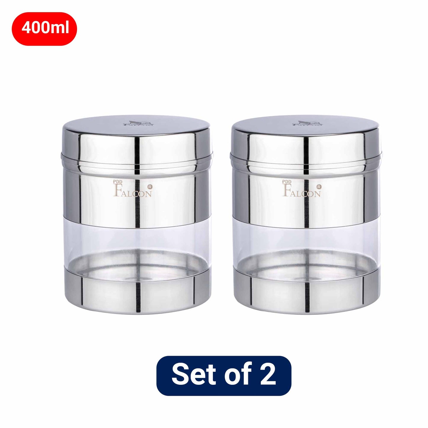 PddFalcon Stainless Steel Kitchen Storage See N Store Canister Set Of 2 400ml