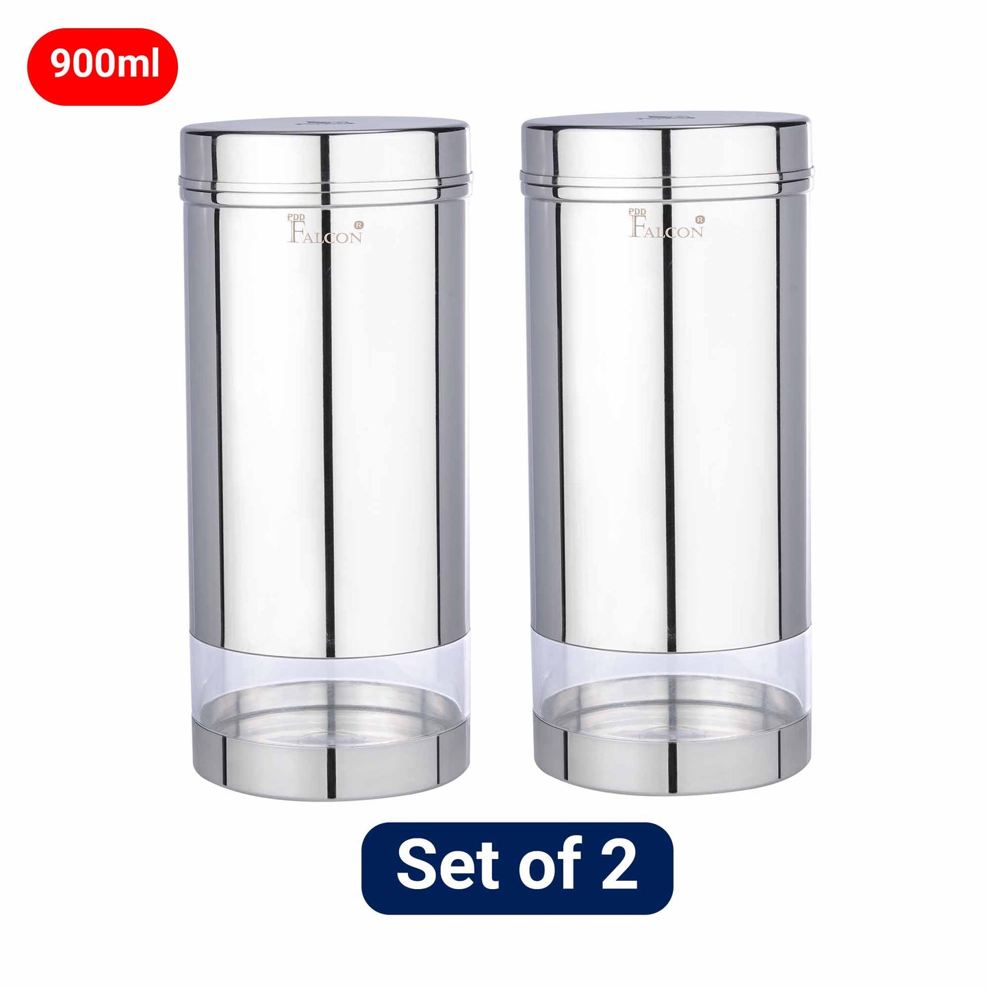 PddFalcon Stainless Steel Kitchen Storage See N Store Canister Set Of 2 900ml