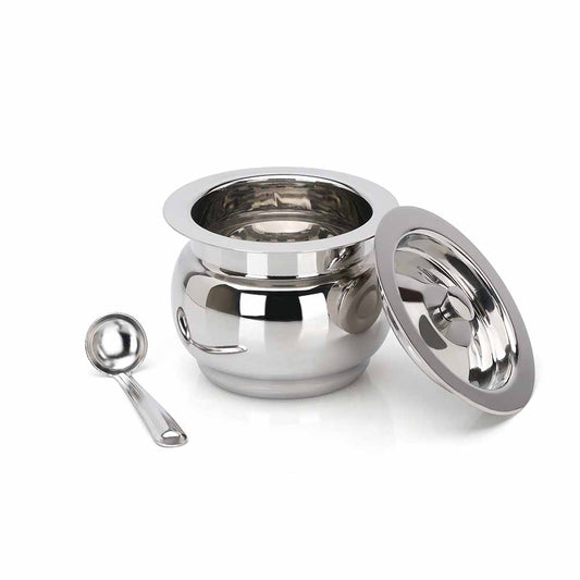 PddFalcon Stainless Steel Kitchen Storage Siddhi Ghee Pot With Spoon