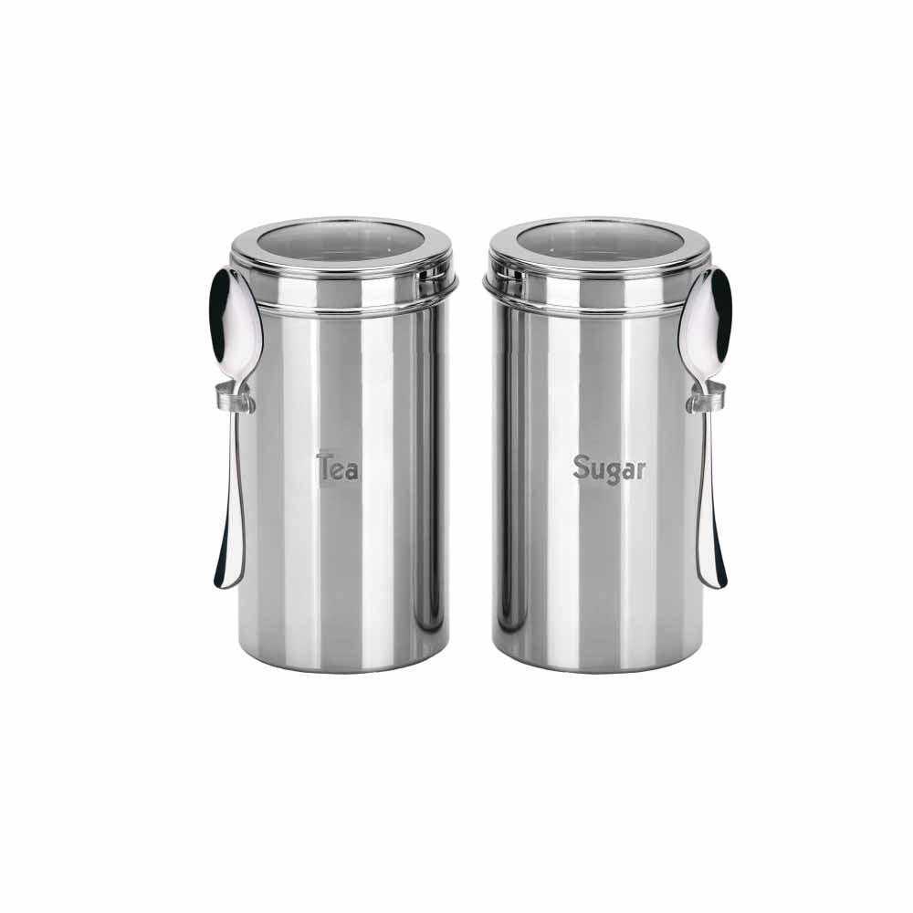 PddFalcon Stainless Steel Kitchen Storage Top See Canister With Spoon Set Of 2