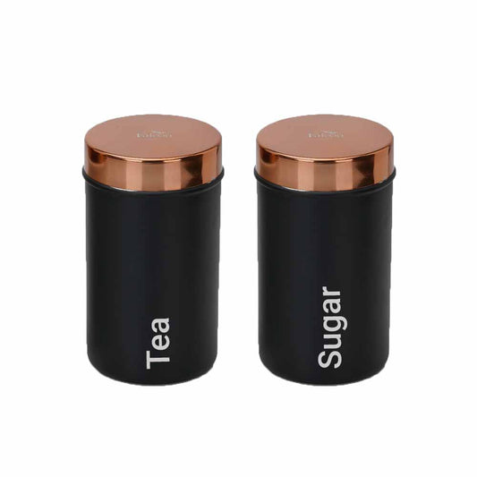 PddFalcon Stainless Steel Kitchen Storage Ultima Canister Set Of 2 750ml Tea Sugar Black
