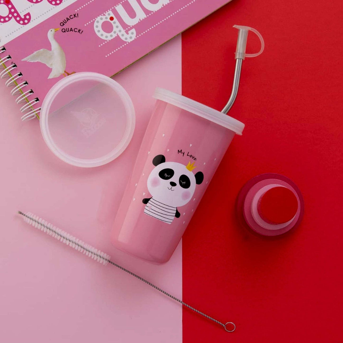 PddFalcon Stainless Steel Sipper Cartoon Strawglass With Accessories CN3 370ml