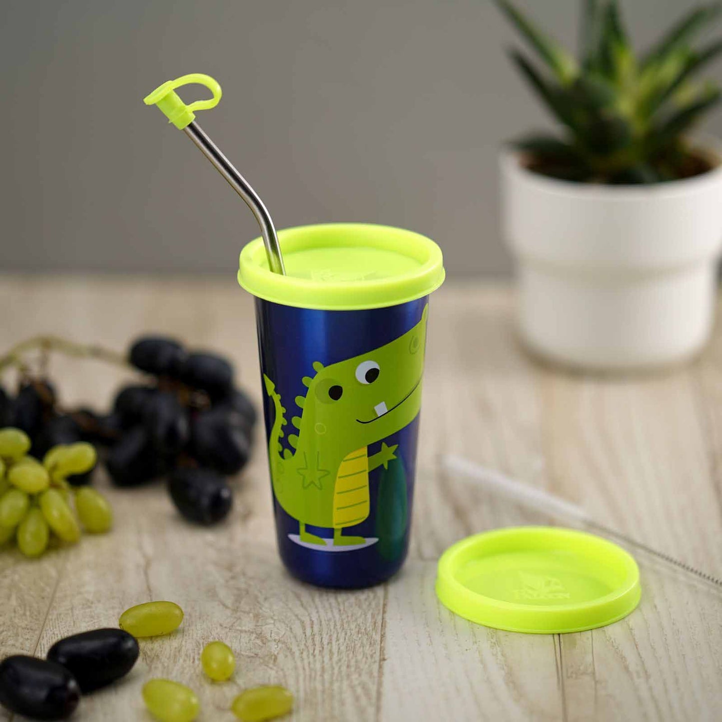 PddFalcon Stainless Steel Sipper Cartoon Strawglass With Accessories CN6 370ml