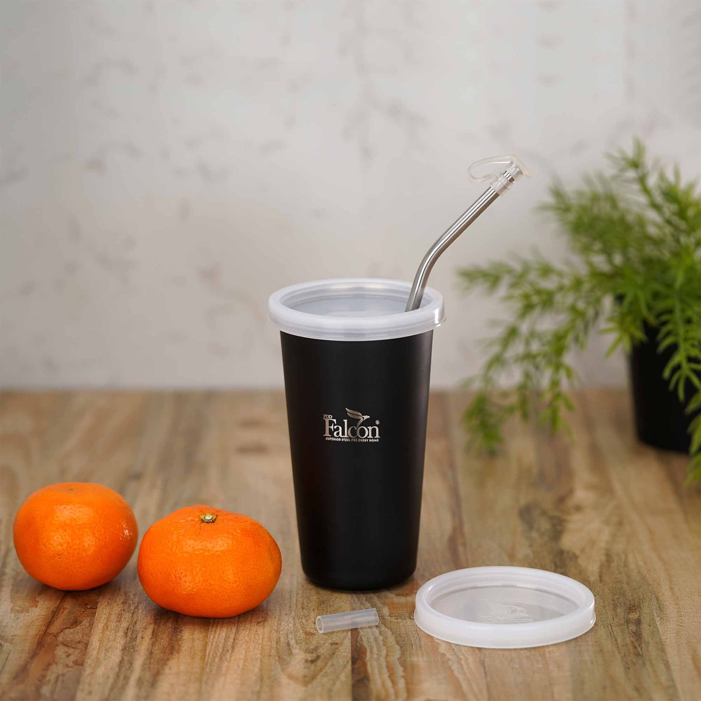 PddFalcon Stainless Steel Sipper Strawglass 370ml Black