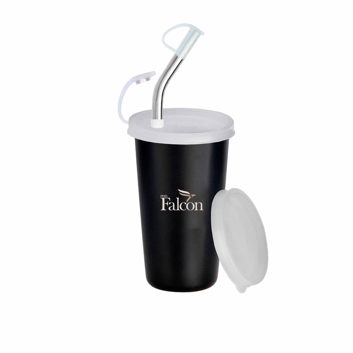PddFalcon Stainless Steel Sipper Strawglass 370ml Black