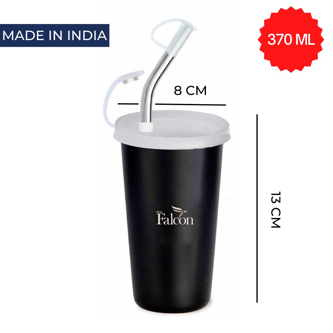 PddFalcon Stainless Steel Sipper Strawglass 370ml Black