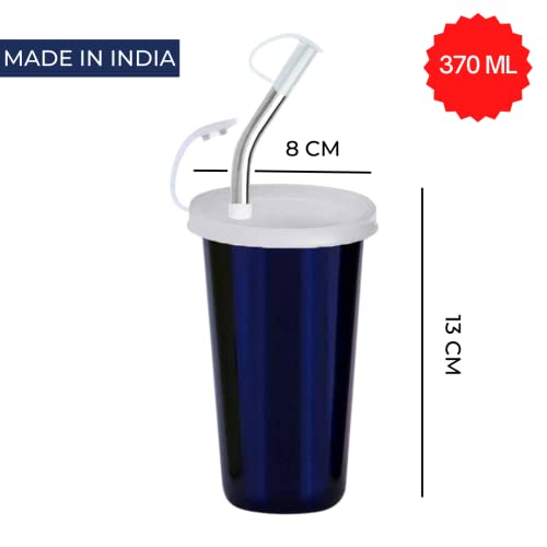 PddFalcon Stainless Steel Sipper Strawglass 370ml Blue