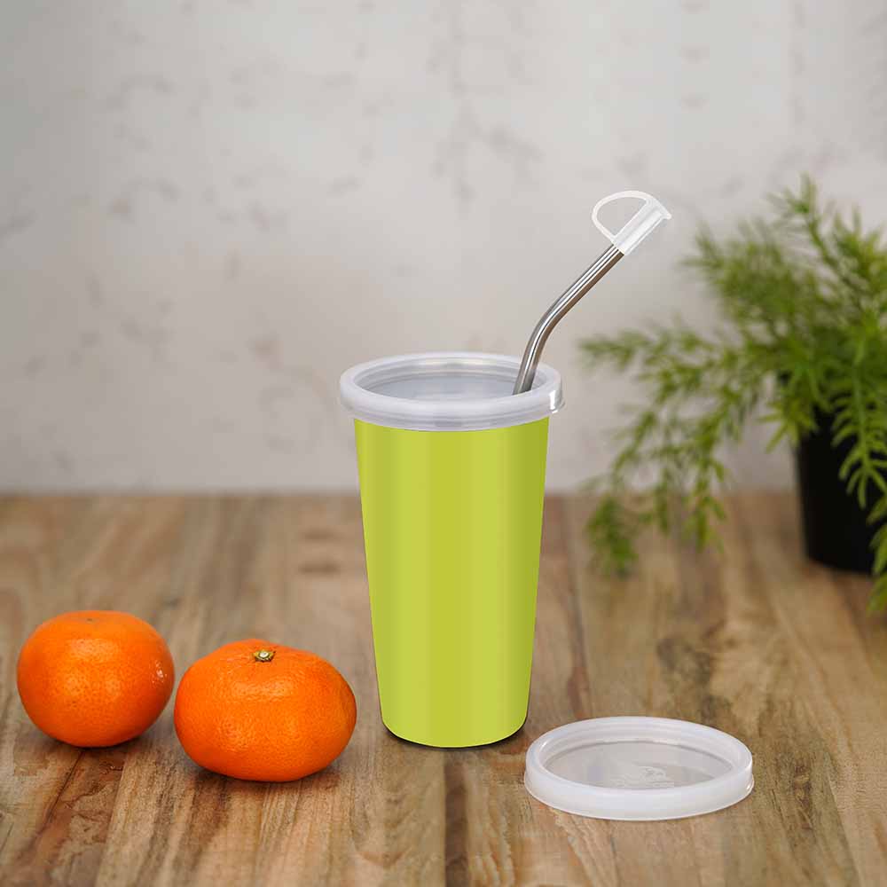PddFalcon Stainless steel Sipper Strawglass 370ml Green