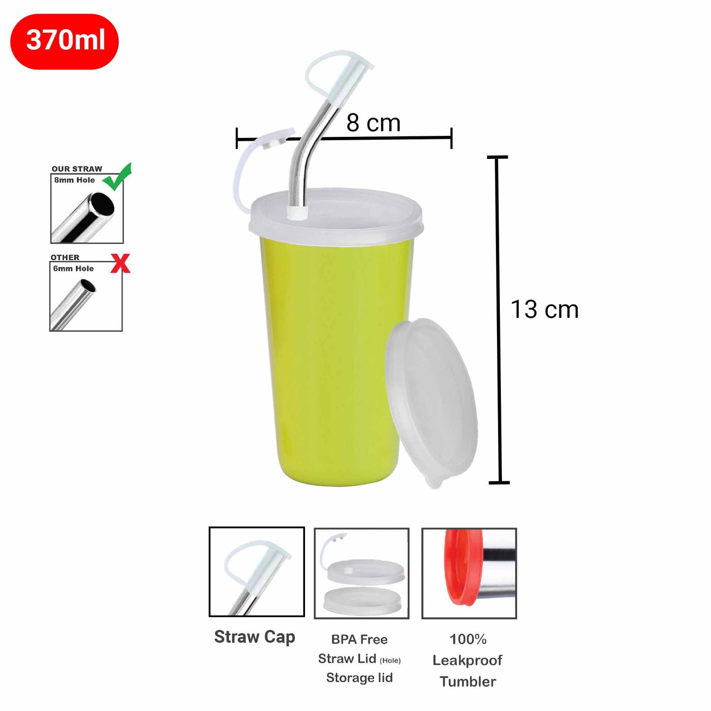 PddFalcon Stainless Steel Sipper Strawglass 370ml Green