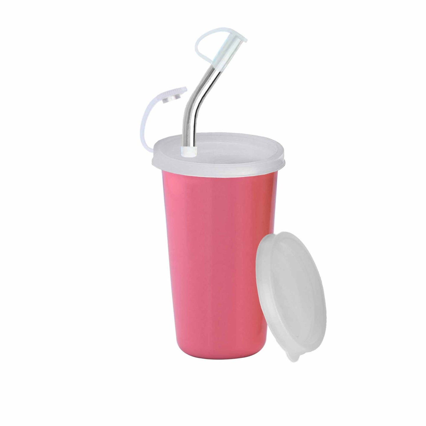 PddFalcon Stainless Steel Sipper Strawglass 370ml Pink