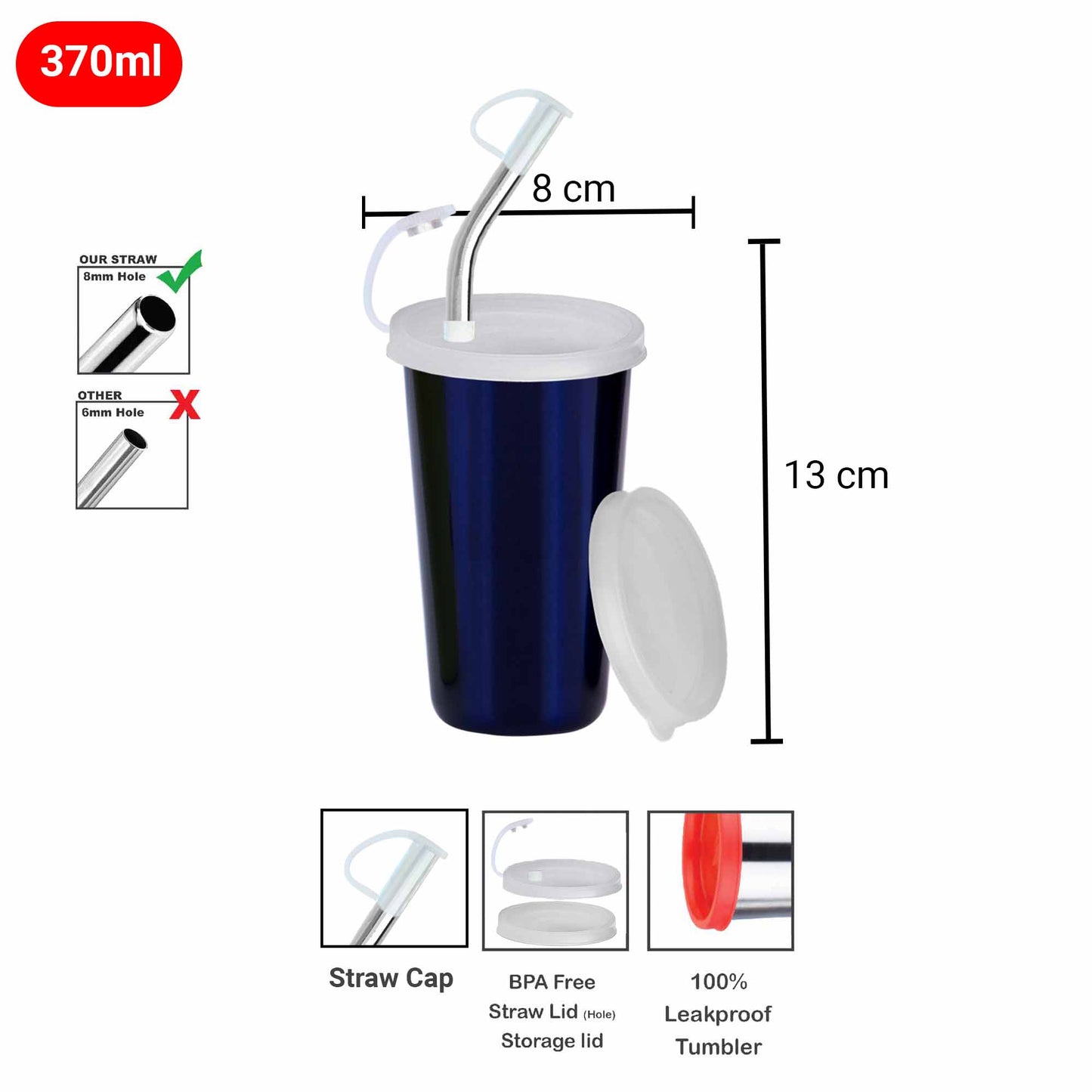 PddFalcon Stainless Steel Strawglass Sipper 370ml Blue
