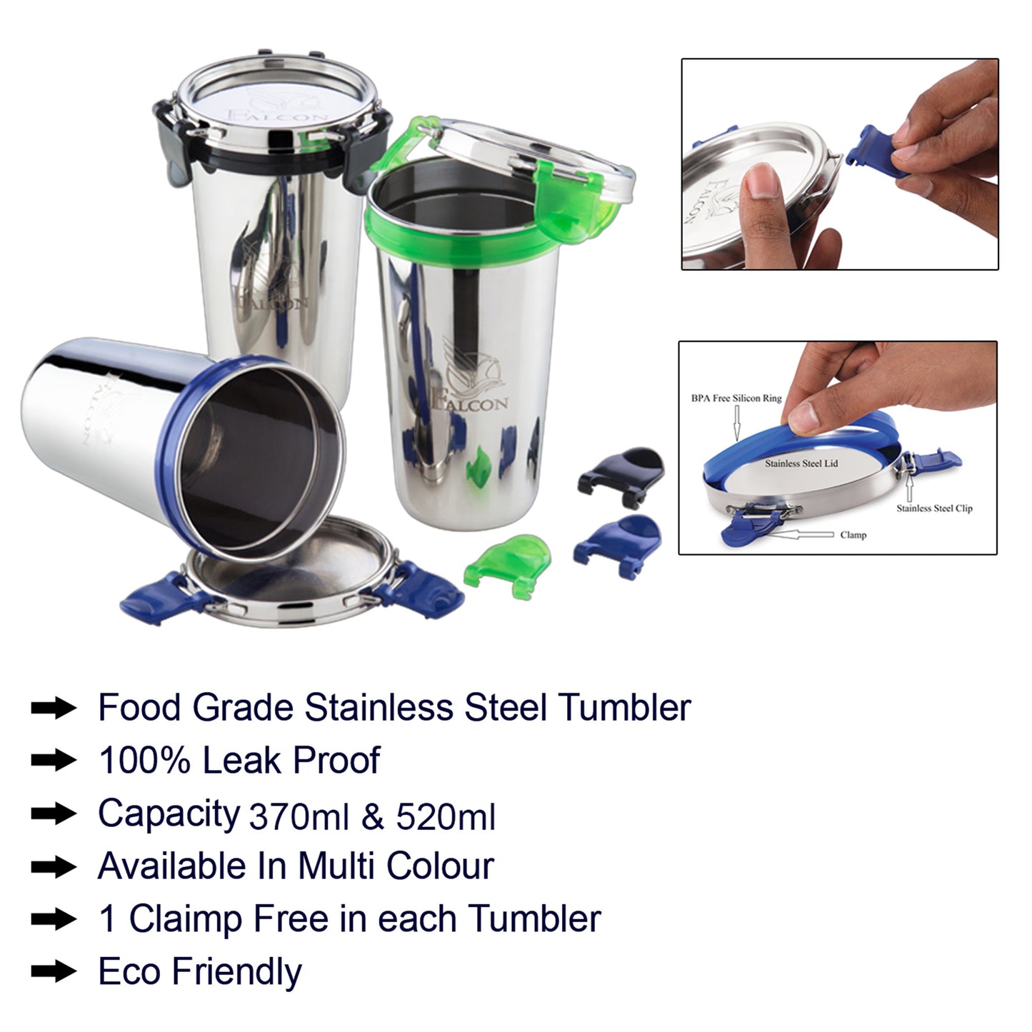 Pdd Falcon Steel Tumbler 1pcs Green FP20011 - 520ml