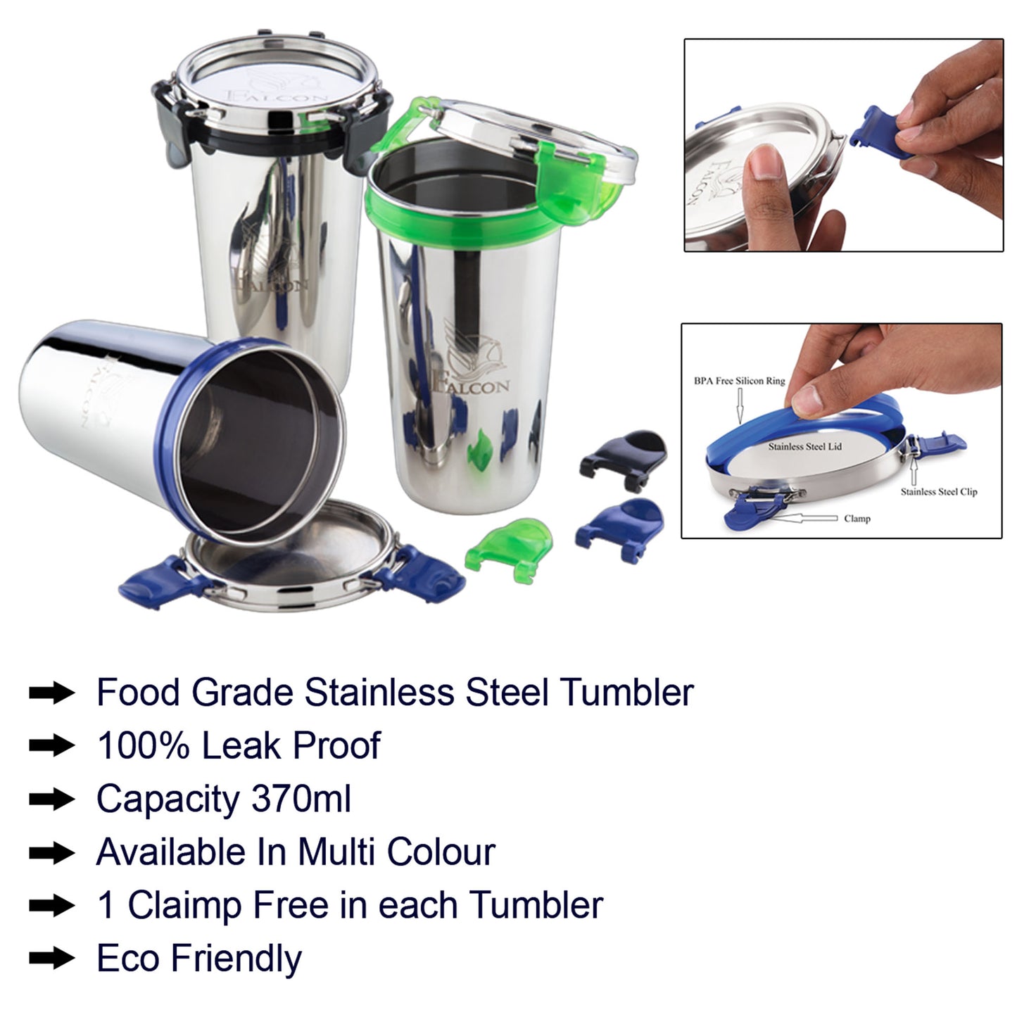 Pdd Falcon Steel Tumbler 1pcs Green FP20006 - 370ml