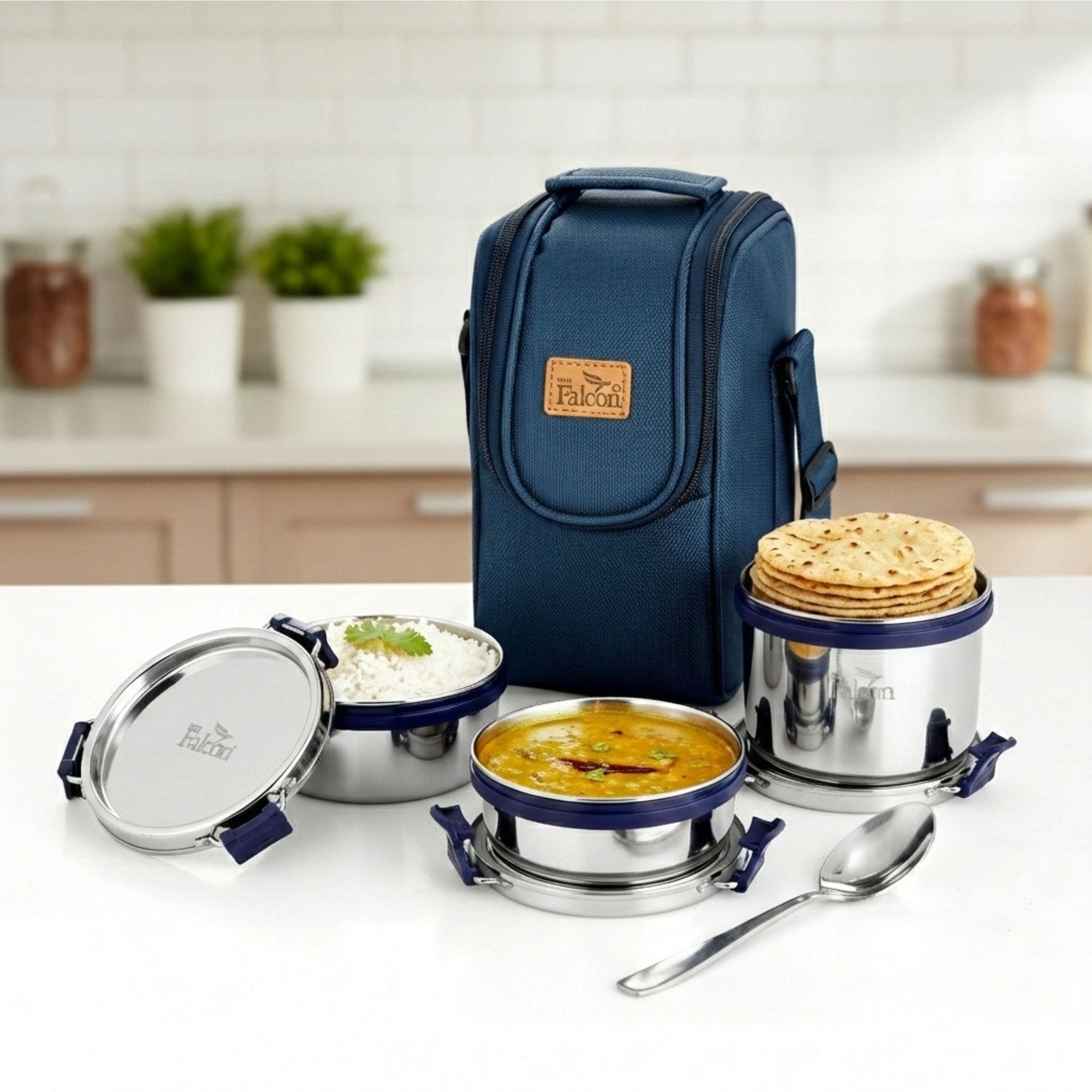 Pdd Falcon Steel Lunch Box Set of 3 Blue FP11007 - 1000ml – PddFalcon