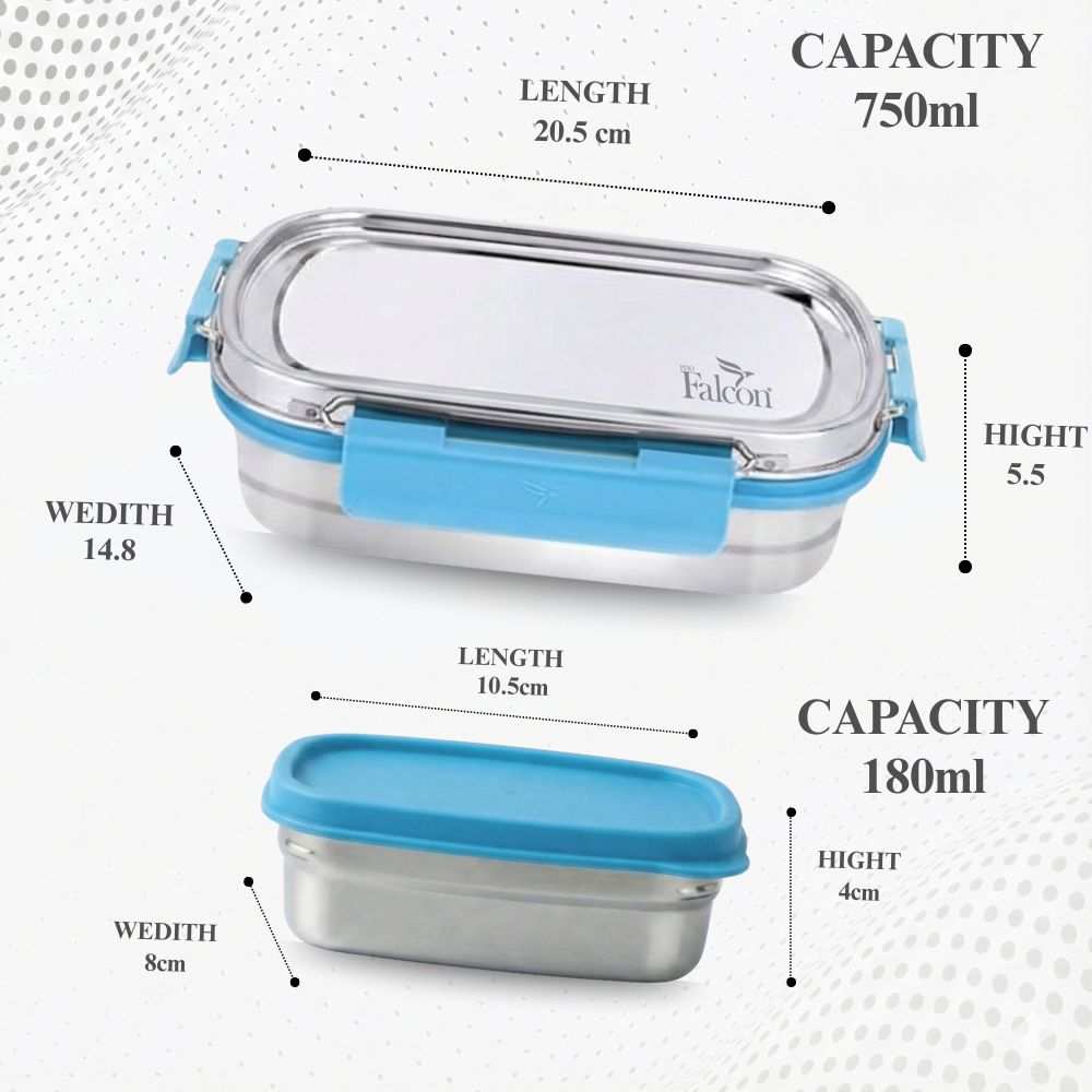 PddFalcon Stainless Steel Recta Munchy Aries 100% Leakproof Lunch Box Turkish Blue - 930ml