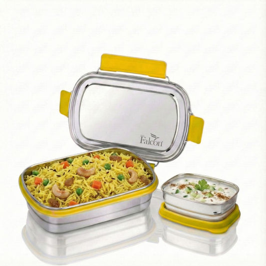 PddFalcon Stainless Steel Recta Aries 100% Leakproof Lunch Box Yellow - 930ml