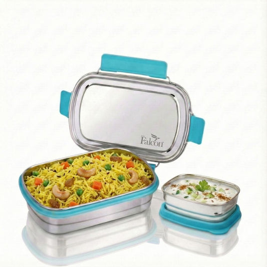 PddFalcon Stainless Steel Recta Munchy Aries 100% Leakproof Lunch Box Sky Blue - 930ml