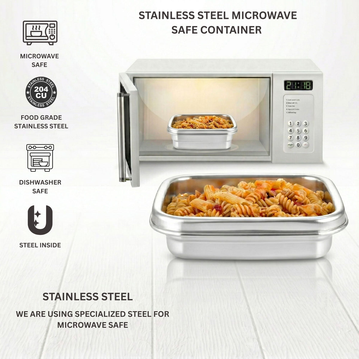 PDDFALCON Stainless Steel Lock N See, Microwave Safe Container