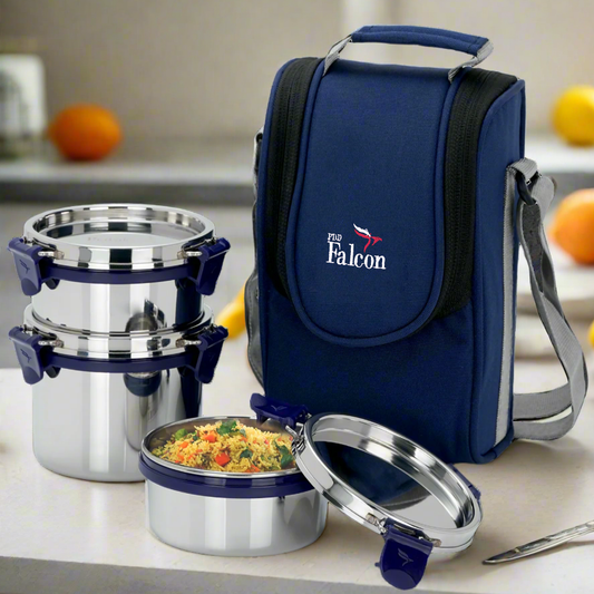 Pdd Falcon Steel Lunch Box Set of 3 Blue FP11007 - 1000ml