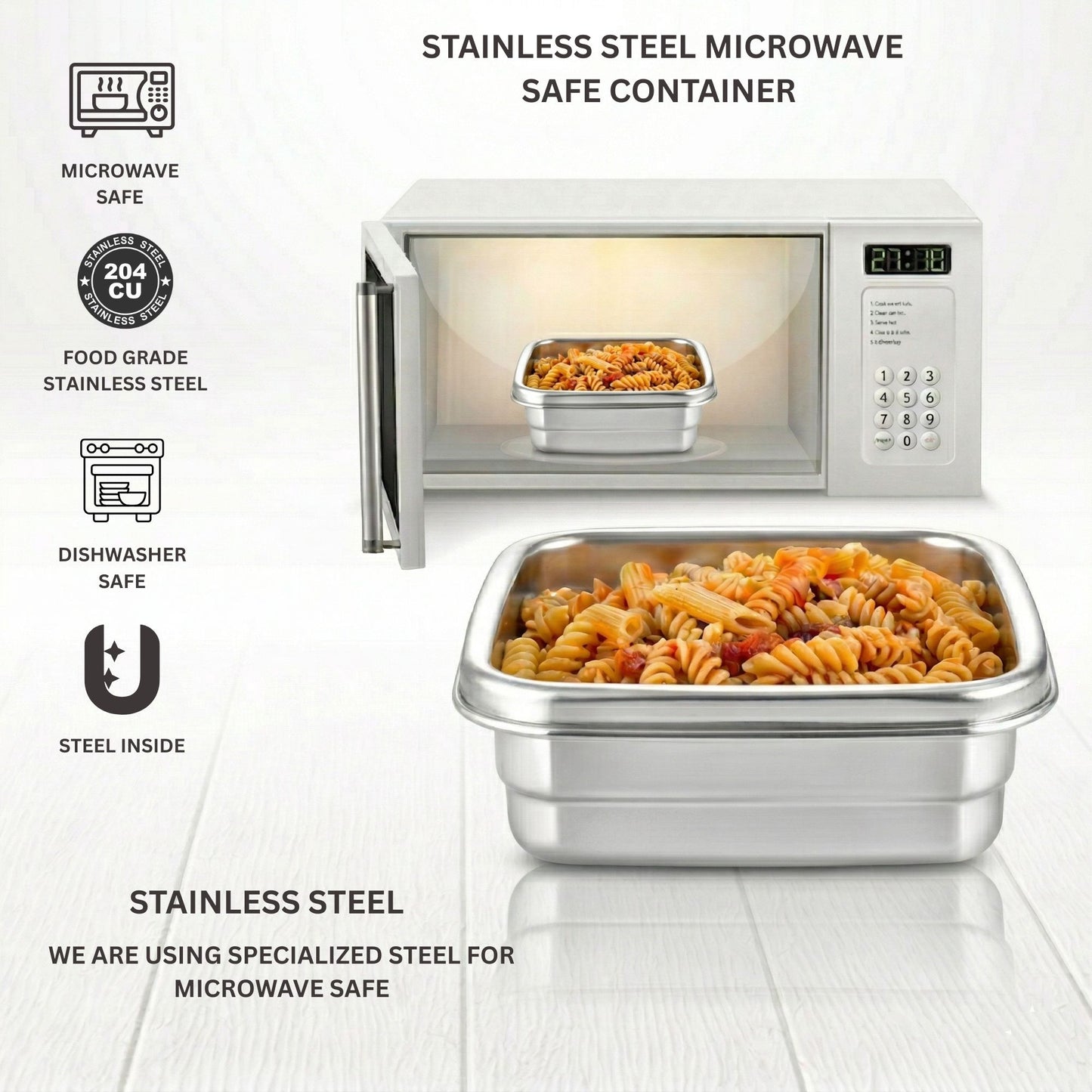 PDDFALCON Stainless Steel Lock N See, Microwave Safe Container