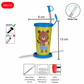 100% leakproof Steel Tumbler for kids with blue cartoon themed teddy bear and steel straw with large holes, straw cap and also a cleaning brush for the straw