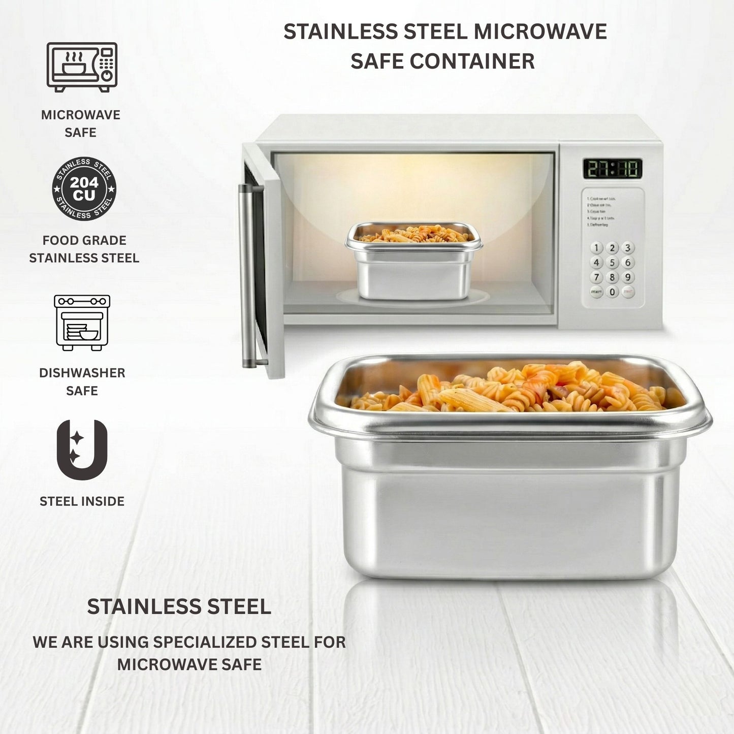 PDDFALCON Stainless Steel Lock N See, Microwave Safe Container