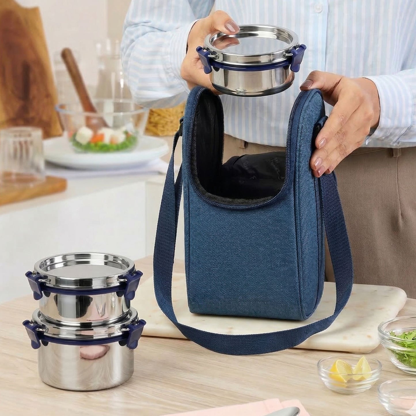 Pdd Falcon Steel Lunch Box Set of 3 Blue FP11007 - 1000ml