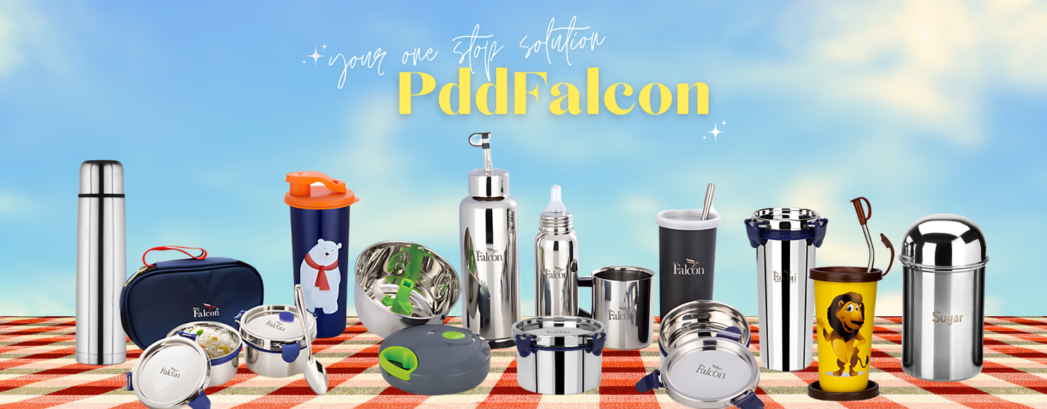 PddFalcon's family of products ranging from drinkware to lunchboxes for kids and adults (men and women) perfect for outdoors