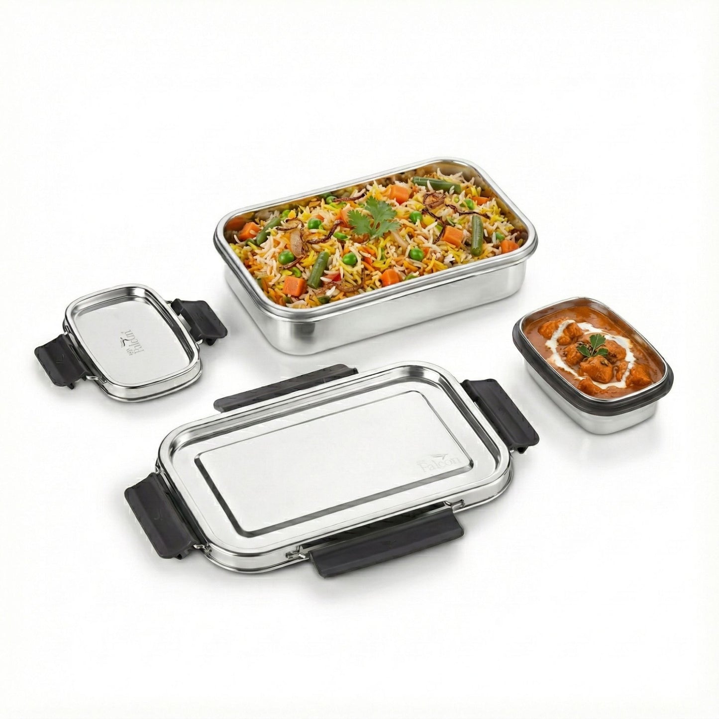 PDDFALCON Stainless Steel Bento Mate with Container 100% Leakproof, Microwave-Safe, BIS Certified, Jindal Seal & Made in India Lunch Box 1000+200ml (1200ml grey)