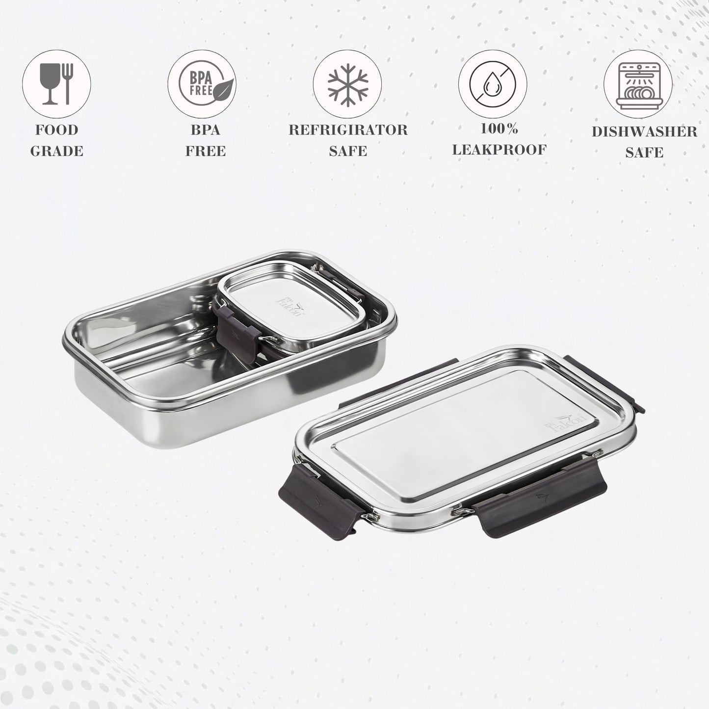 PDDFALCON Stainless Steel Bento Mate with Container 100% Leakproof, Microwave-Safe, BIS Certified, Jindal Seal & Made in India Lunch Box 1000+200ml (1200ml grey)