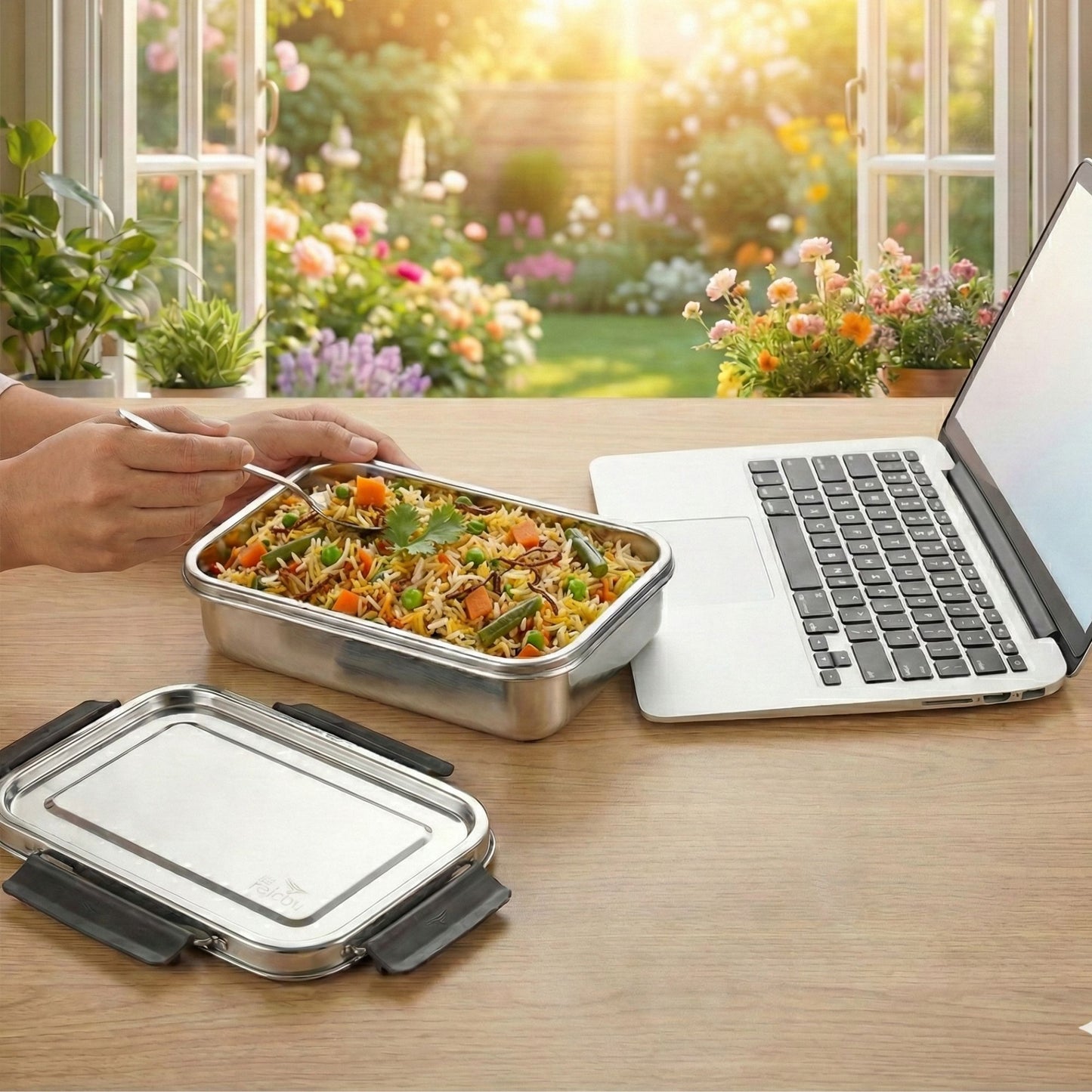 PDDFALCON Stainless Steel Bento Lunch Box Microwave Safe,100%Leakproof Container and Air Tight 1000ml Grey